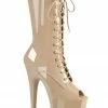 Pleaser USA Flamingo-1051 8inch Peep Toe Pleaser Boots - Patent Beige Shoes
