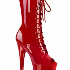 Pleaser USA Flamingo-1051 8inch Peep Toe Pleaser Boots - Patent Red Shoes