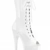 Pleaser USA Flamingo-1051 8inch Peep Toe Pleaser Boots - Patent White Shoes