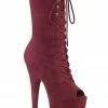 Pleaser USA Flamingo-1051FS Faux Suede 8inch Peep Toe Pleaser Boots - Burgundy Shoes
