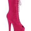Pleaser USA Flamingo-1051FS Faux Suede 8inch Peep Toe Pleaser Boots - Hot Pink Shoes