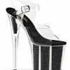 Pleaser USA Flamingo-808G Glitter Filled 8inch Pleasers - Black Shoes
