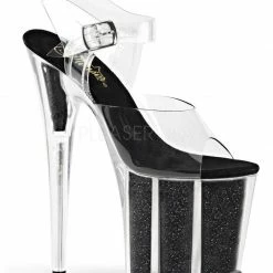 Pleaser USA Flamingo-808G Glitter Filled 8inch Pleasers - Black Shoes