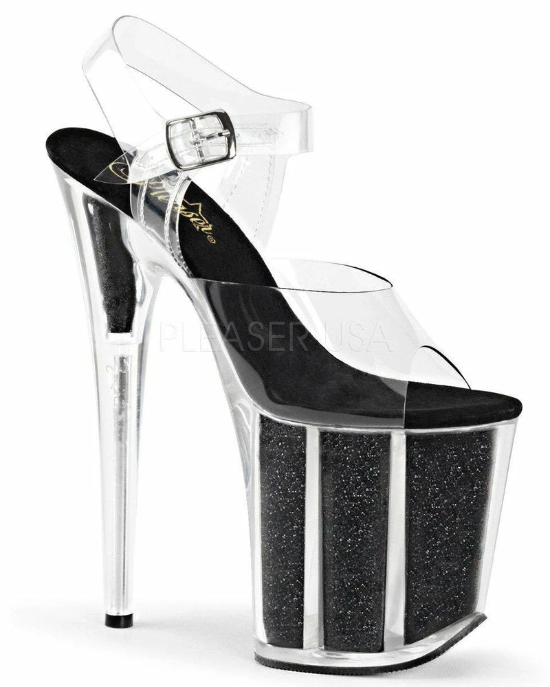 Pleaser USA Flamingo-808G Glitter Filled 8inch Pleasers - Black Shoes