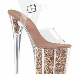 Pleaser USA Flamingo-808G Glitter Filled 8inch Pleasers - Rose Gold