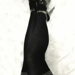 Lunalae Glimmer Band Thigh High Socks - Black/Silver