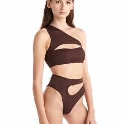 Hamade Activewear Asymmetric High Cut Bottoms - Dark Brown