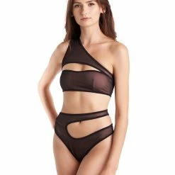 All Pole Wear Hamade Activewear Mesh One Shoulder Top - Black/Sand