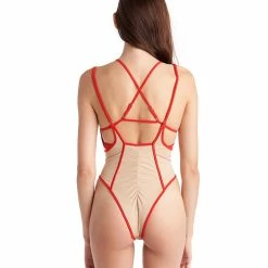 Hamade Activewear High Scoop Neck Top - Sand/Red