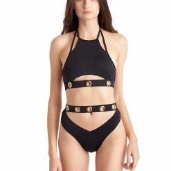 Tops Hamade Activewear Ring Strap Halter Top - Black