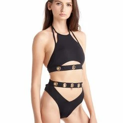 Tops Hamade Activewear Ring Strap Halter Top - Black