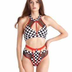 Hamade Activewear Halter Neck Top - Checkered Print All Pole Wear