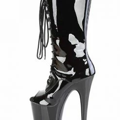 Pleaser USA Flamingo-1051 8inch Peep Toe Pleaser Boots - Patent Black