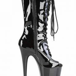Pleaser USA Flamingo-1051 8inch Peep Toe Pleaser Boots - Patent Black
