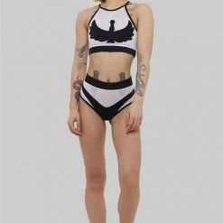 All Pole Wear Creatures Of XIX I S I S Halter Top - Black With White Mesh