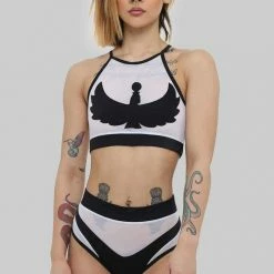 Creatures Of XIX I S I S High Waisted Bottoms - Black With White Mesh