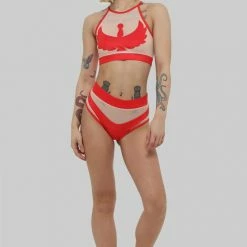 Creatures Of XIX I S I S Halter Top - Red With Sand Mesh All Pole Wear