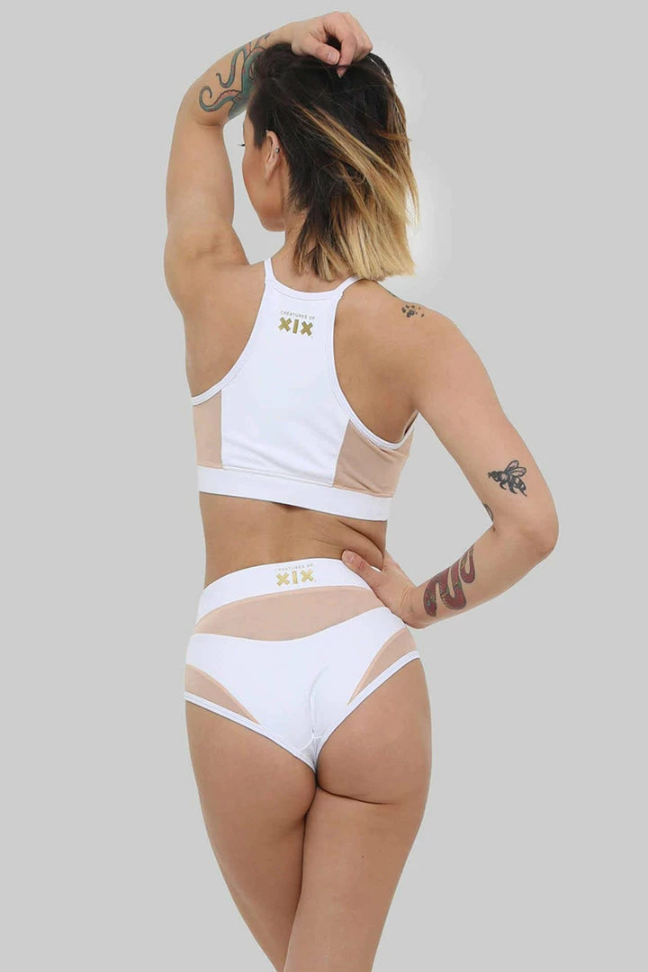 Creatures Of XIX I S I S High Waisted Bottoms - White With Sand Mesh Shorts