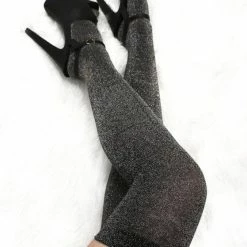 Lunalae Lurex Thigh High Socks - Black