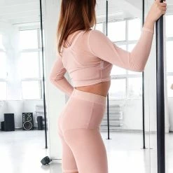 REV ACTIV Mesh Long Sleeved Crop Top - Beige All Pole Wear