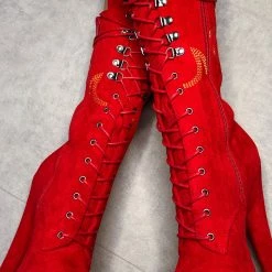 Hella Heels HellGirl Front Lace 7inch Boots - Red/Yellow