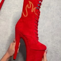 Shoes Hella Heels HellGirl Front Lace 8inch Boots - Red/Yellow