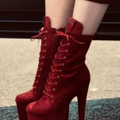 Hella Heels BabyDoll 8inch Boots - Dark Red
