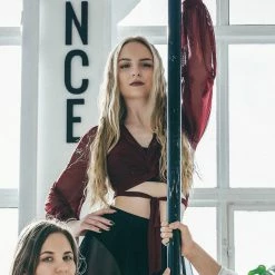 Back In Stock REV ACTIV Mesh Wrap Blouse - Wine