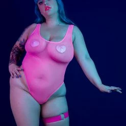 All Pole Wear Rolling Fierce Bodysuit - Neon Pink Mesh