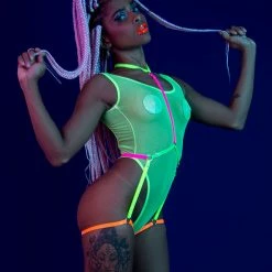 Rolling Fierce Bodysuit - Neon Yellow Mesh All Pole Wear