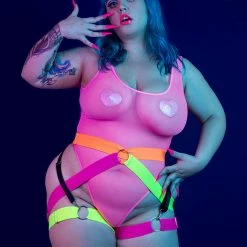 All Pole Wear Rolling Fierce Bodysuit - Neon Pink Mesh