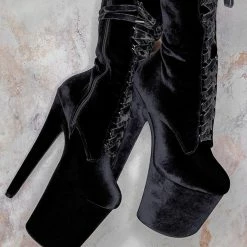Back In Stock Hella Heels BabyDoll Velvet 8inch Boots - Russian Roulette
