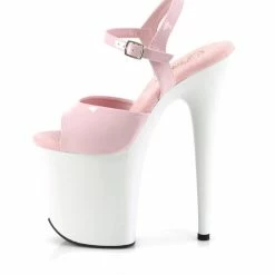 New In Pleaser USA Flamingo-809 8inch Pleasers - Patent Baby Pink/White