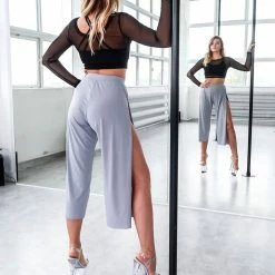 REV ACTIV Sensual Flow Pants (with Leg Slit) - Grey Loungewear Bottoms