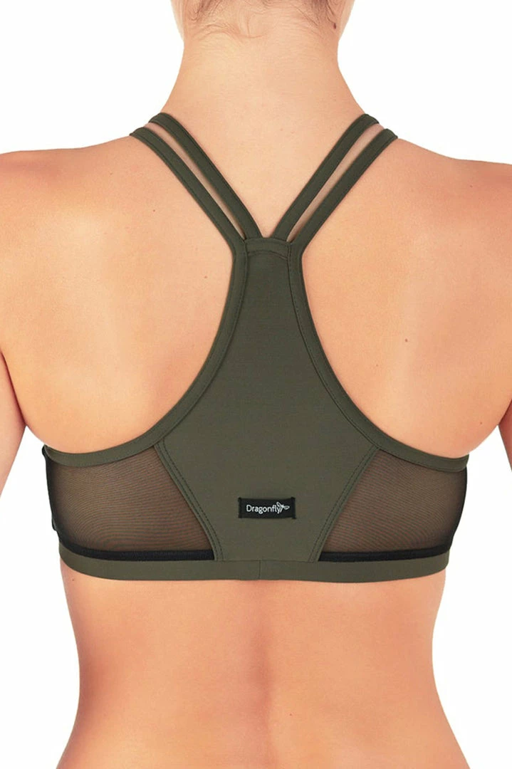 Dragonfly Victoria Sports Bra - Khaki Mesh All Pole Wear