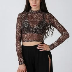 REV ACTIV Wild Leopard Long Sleeved Crop Top All Pole Wear
