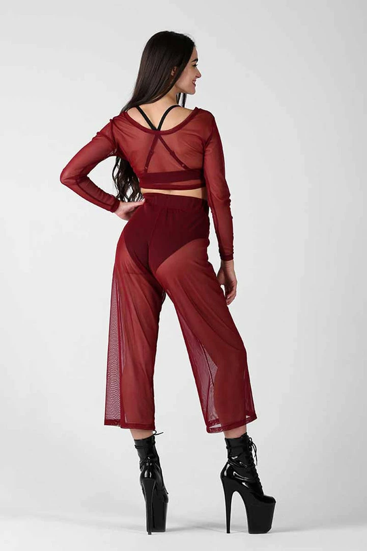 REV ACTIV Mesh Long Sleeved Crop Top - Burgundy