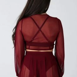 Back In Stock REV ACTIV Mesh Wrap Blouse - Wine